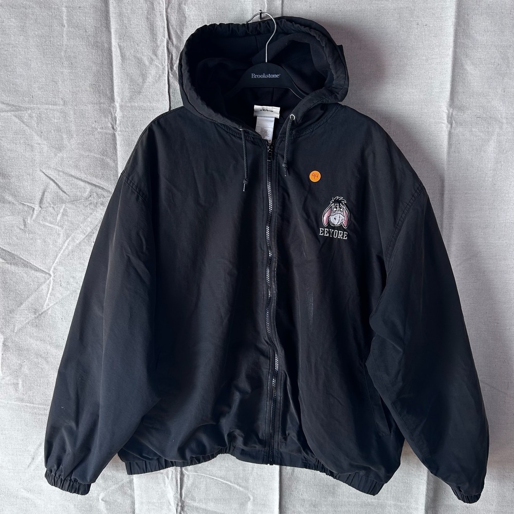 Vintage Walt Disney World Eeyore Embroidered Hooded Jacket Dark Grey Size XXL